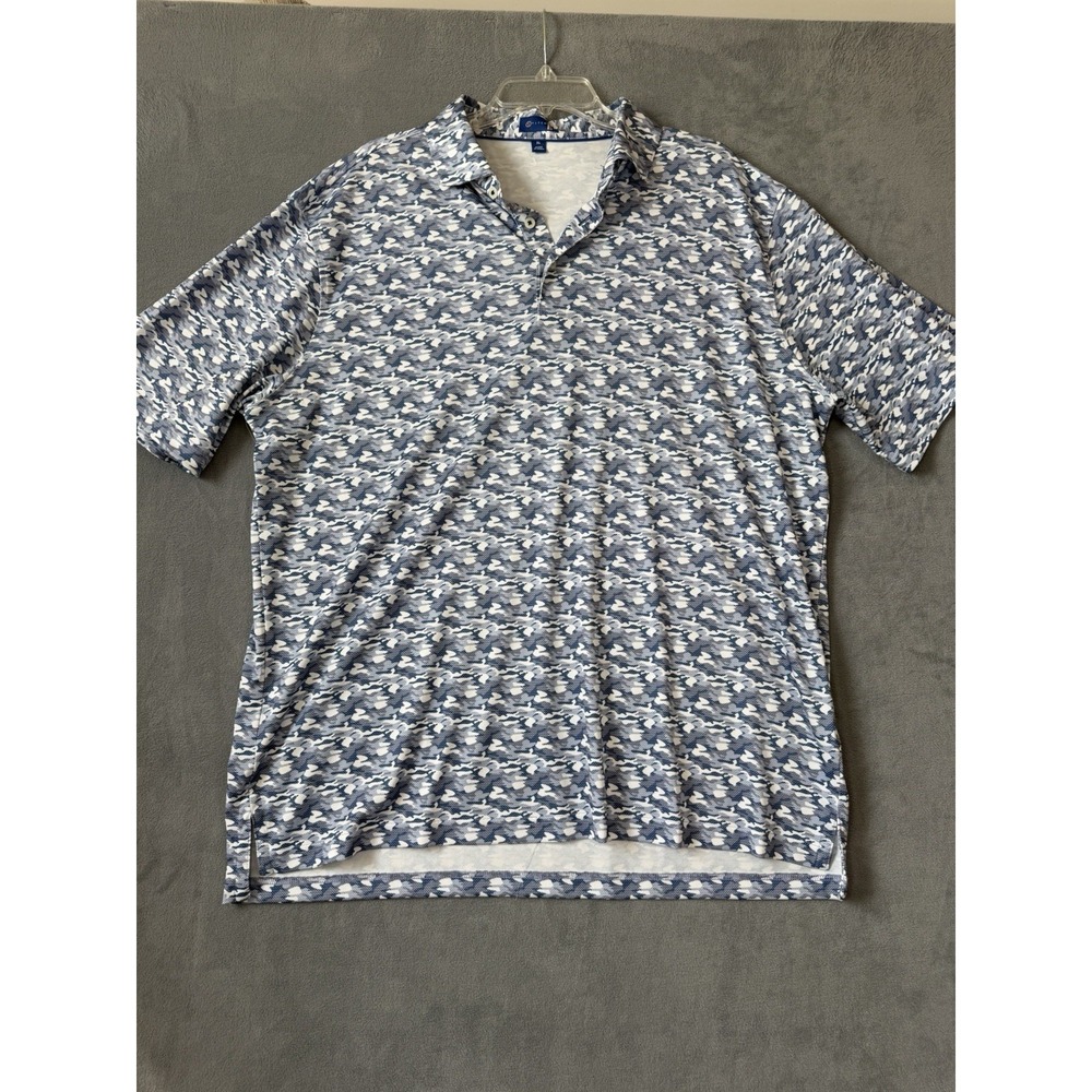 Stitch Men's Golf Polo Performance Tech Shirt Blue Camo Size XL Preppy Stretch